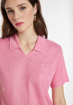 Flower pattern V-neck polo-shirt - Kristina