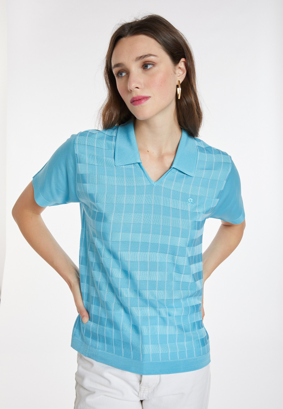 Flower pattern V-neck polo-shirt - Kelsey