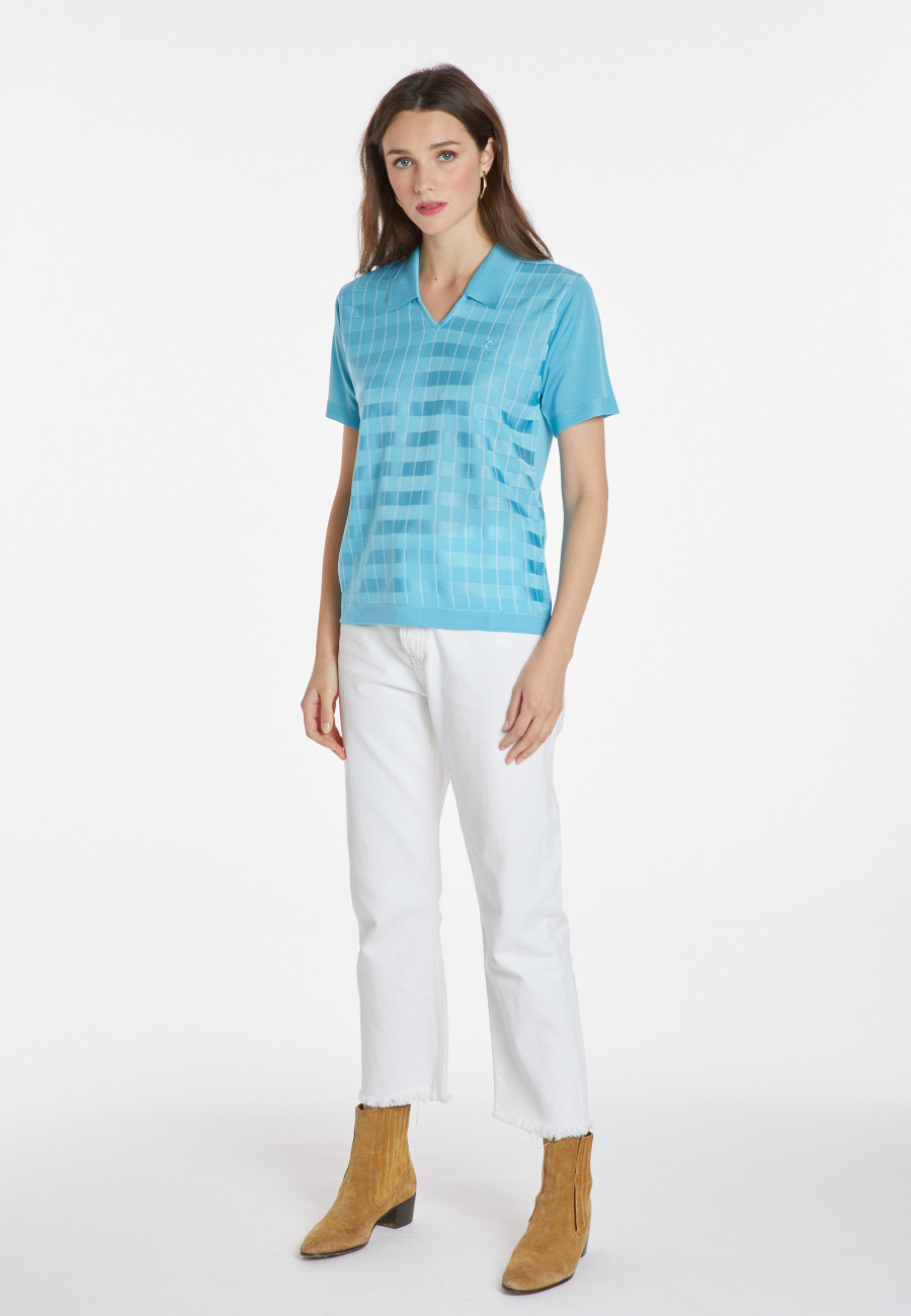 Flower pattern V-neck polo-shirt - Kelsey