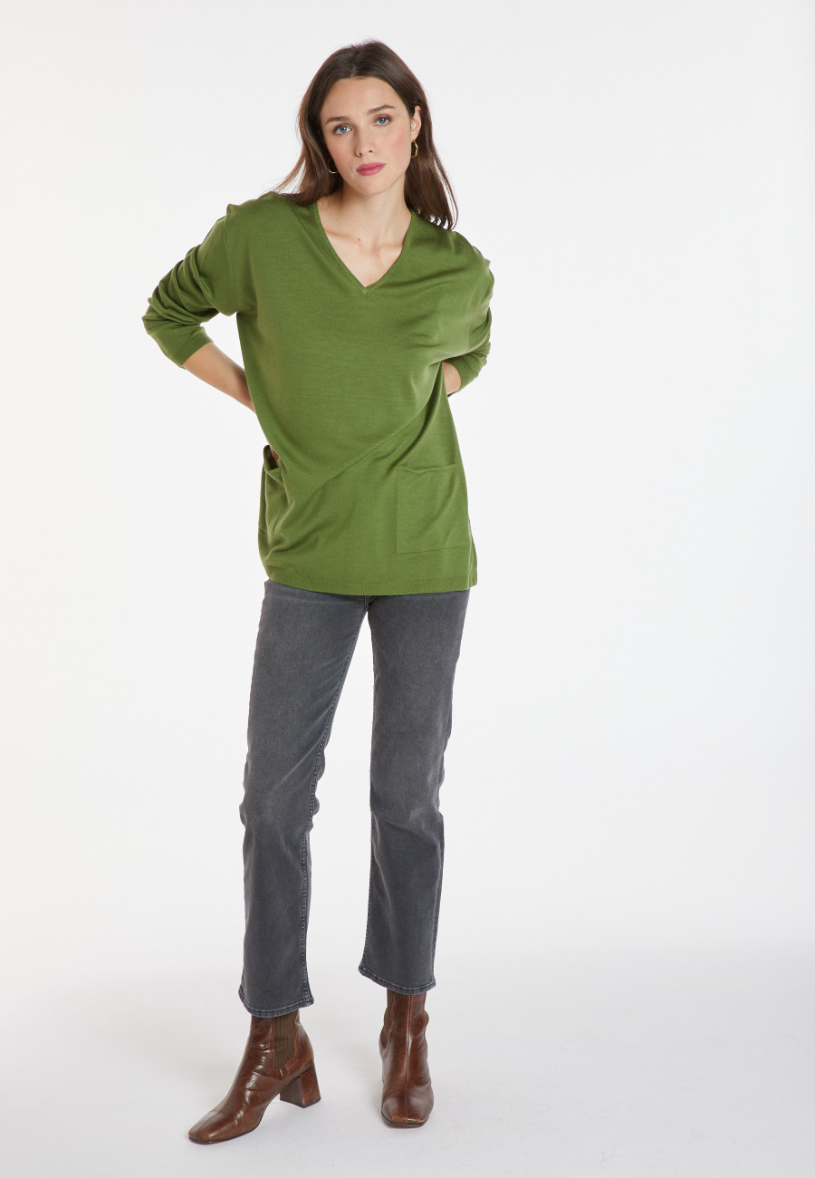 Pull col V à poches laine mérinos - Albertine