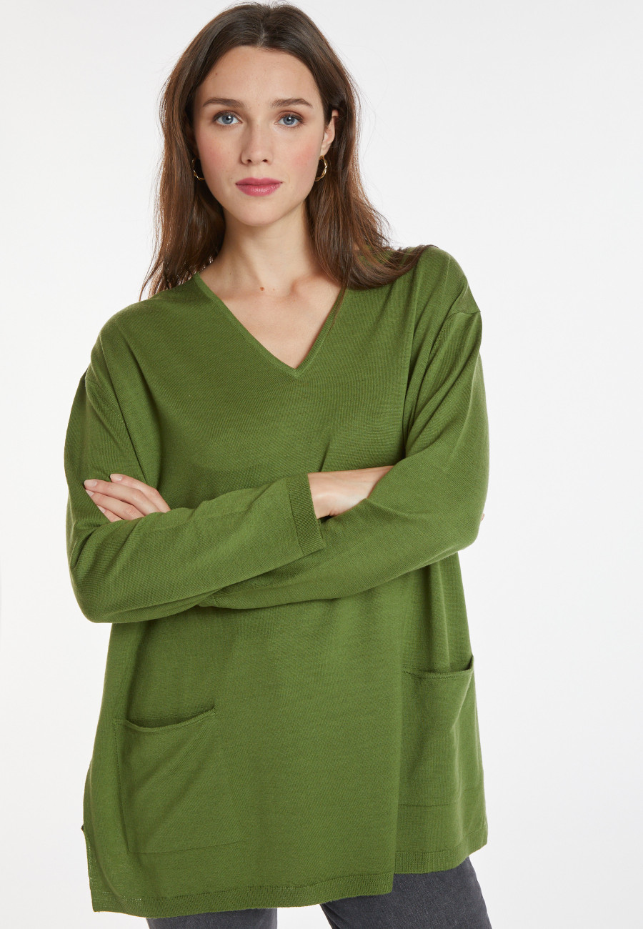 Loose-fitting merino wool sweater with pockets - Albertine