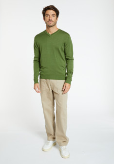 V-neck sweater with logo in merino wool - Elmo