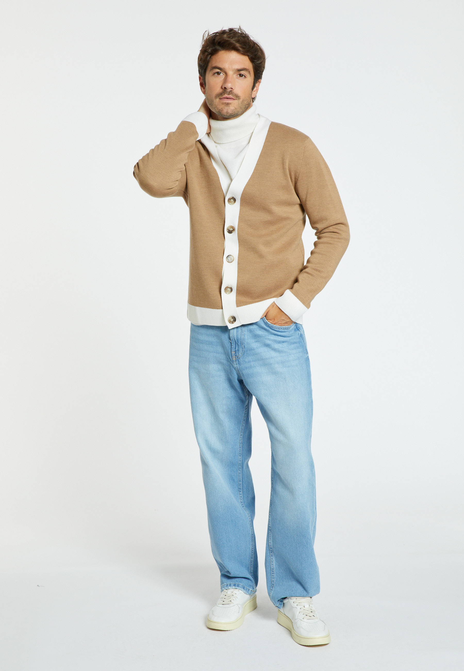 Two-tone merino wool cardigan - Silence