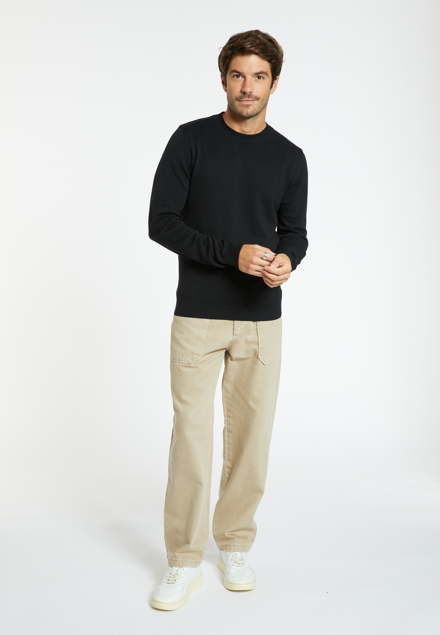 Pull col rond en coton cachemire - Burton 7050 bronze - 83 Kaki