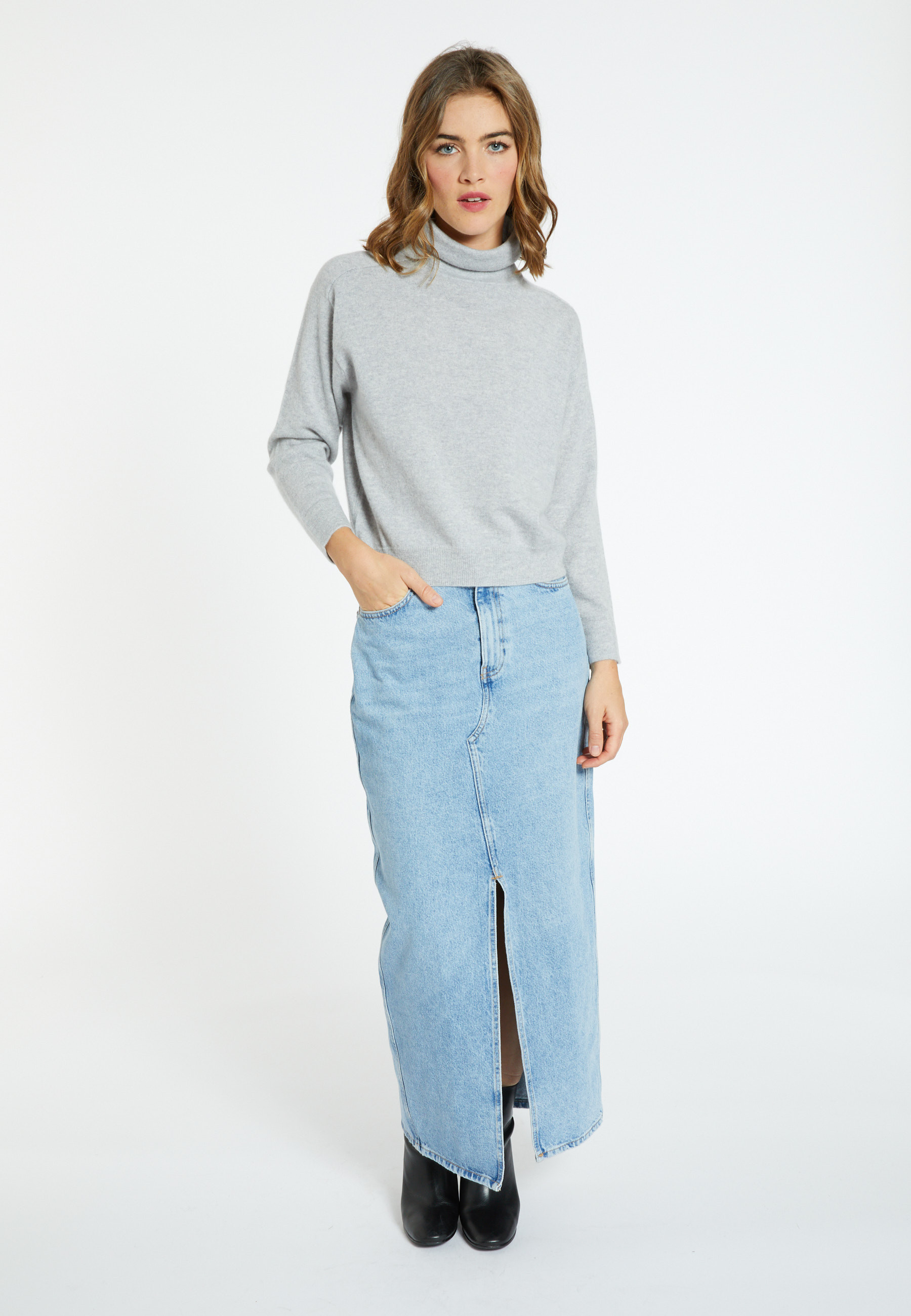 Pull emmanchures marteau en cachemire - Beverly 7013 vapeur - 09 Gris moyen