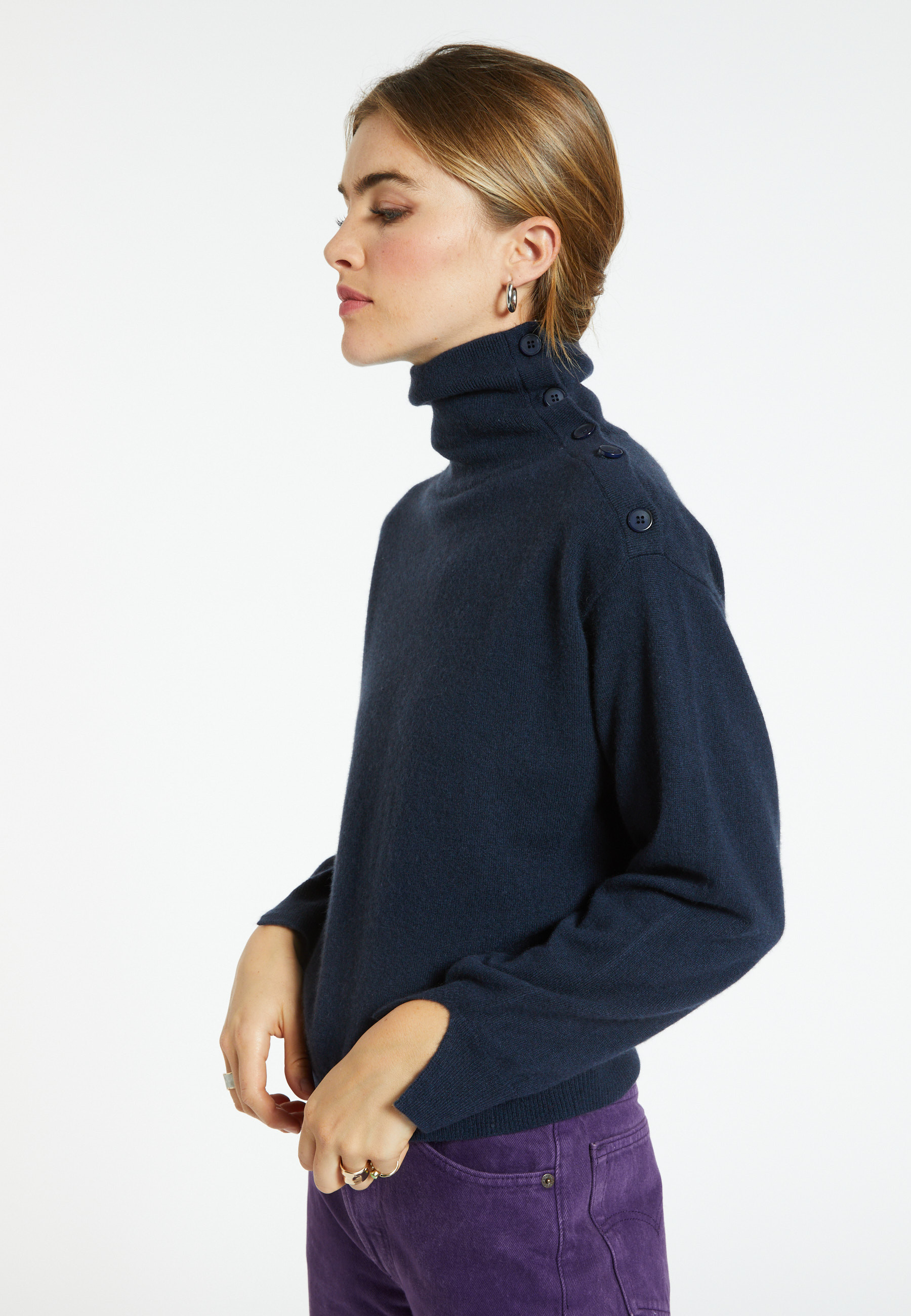 Pull col boutonné en cachemire - Gretel bis 7080 dahlia - 52 Rouge