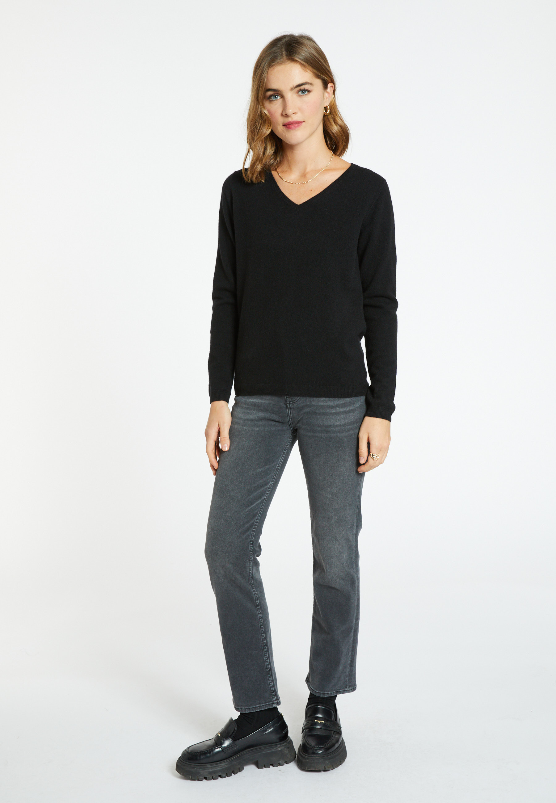 Pull col V en cachemire - Bijou 6642 emeraude - 21 Vert foncé