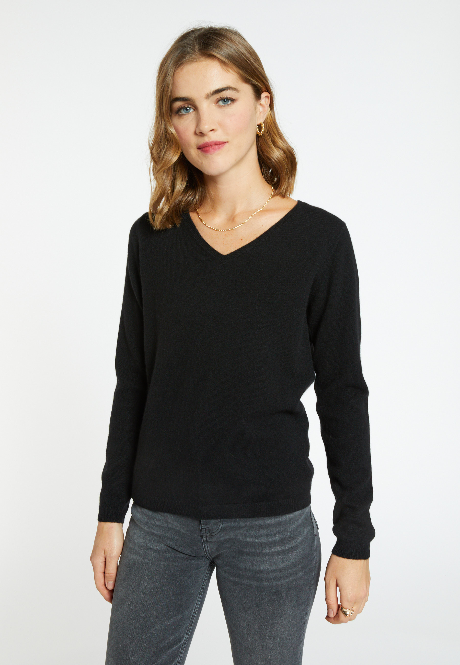 Pull col V en cachemire - Bijou 6642 emeraude - 21 Vert foncé