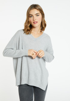 Pull en cachemire col V avec fentes - Brendao 7011 ombre - 10 Gris foncé