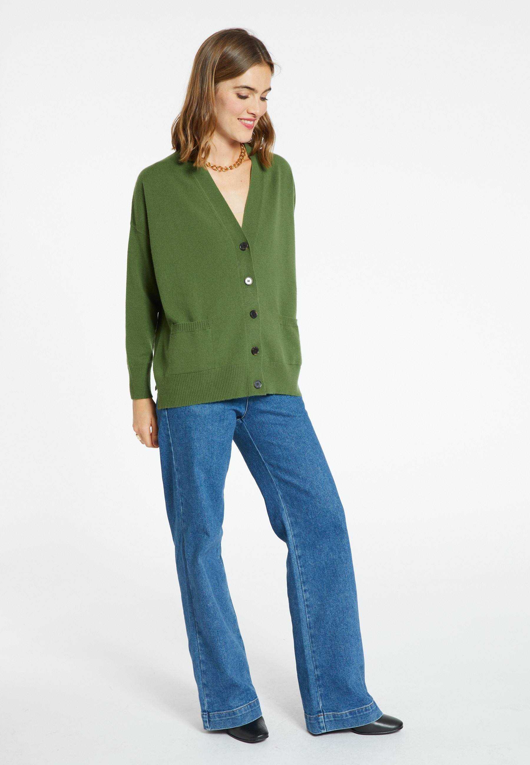 Cardigan en cachemire boutonné à poches - Ariel 8252