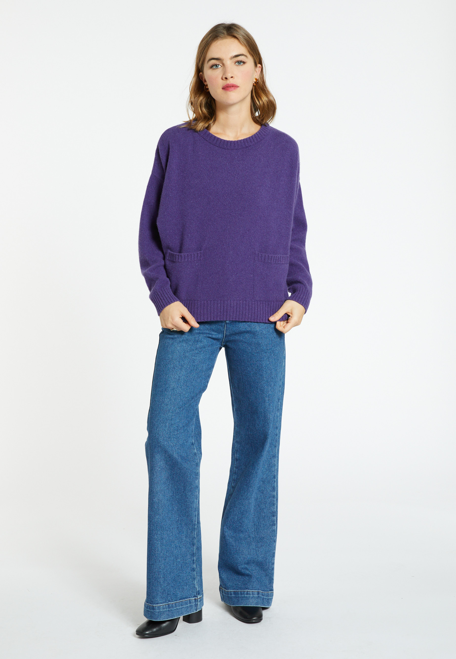 Loose-fitting cashmere and wool sweater with pockets - Davina