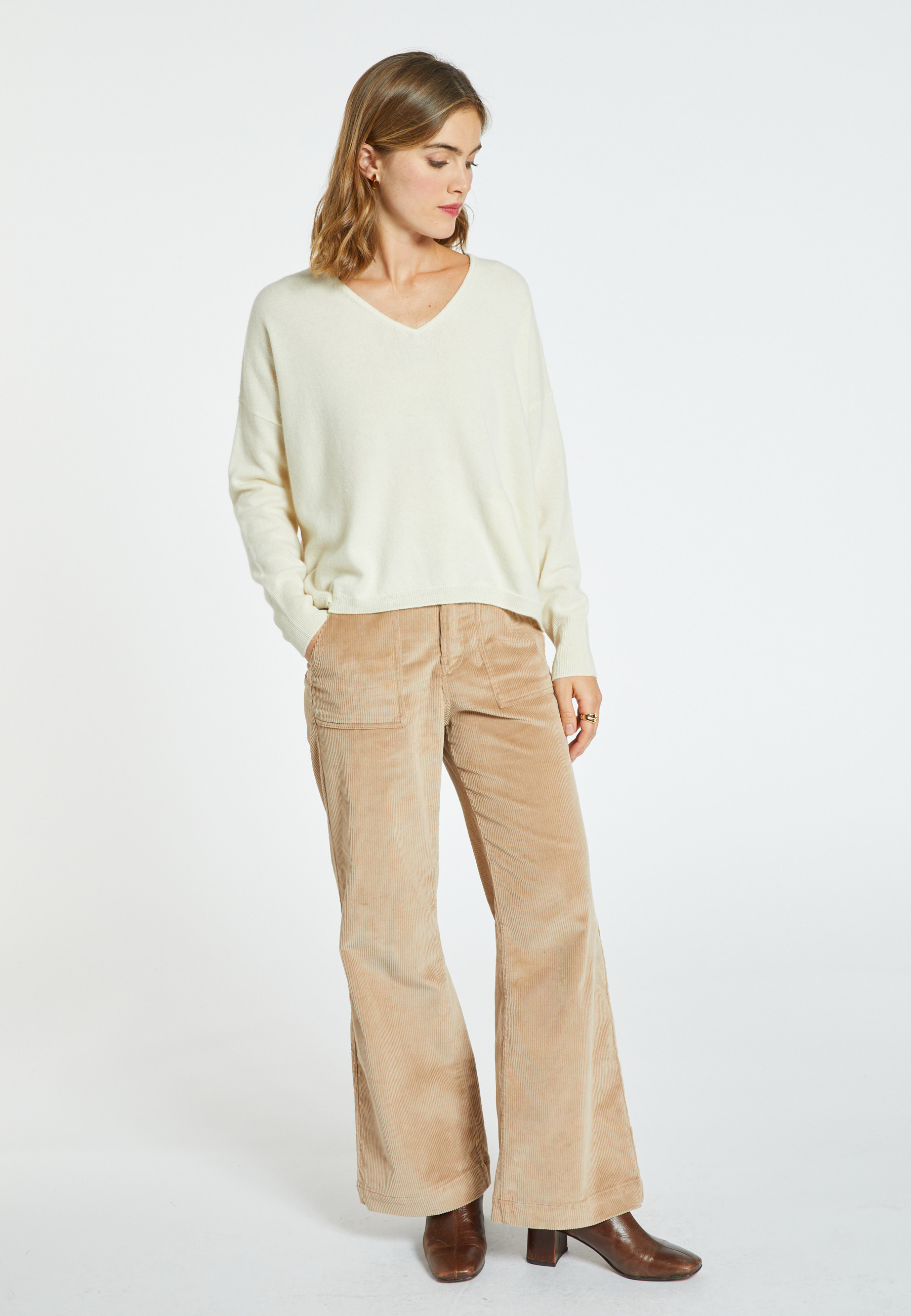 Short cashmere V-neck sweater - Balba