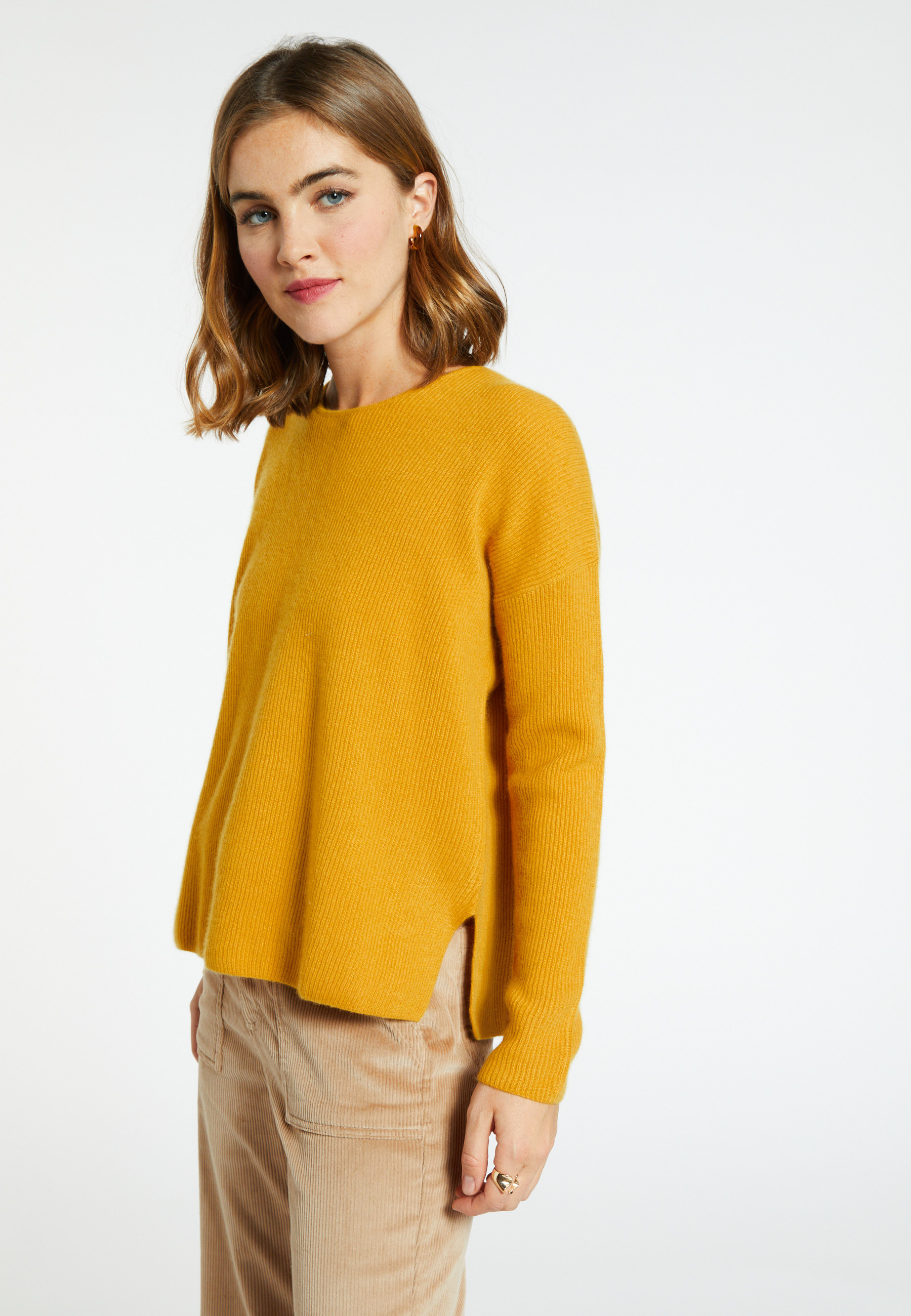 Pull col rond boutons arrière - Becky 6660 cannelle - 89 Moutarde