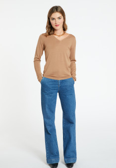 Pull col V en laine mérinos - Bahia 6681 rouge - 51 Bordeaux