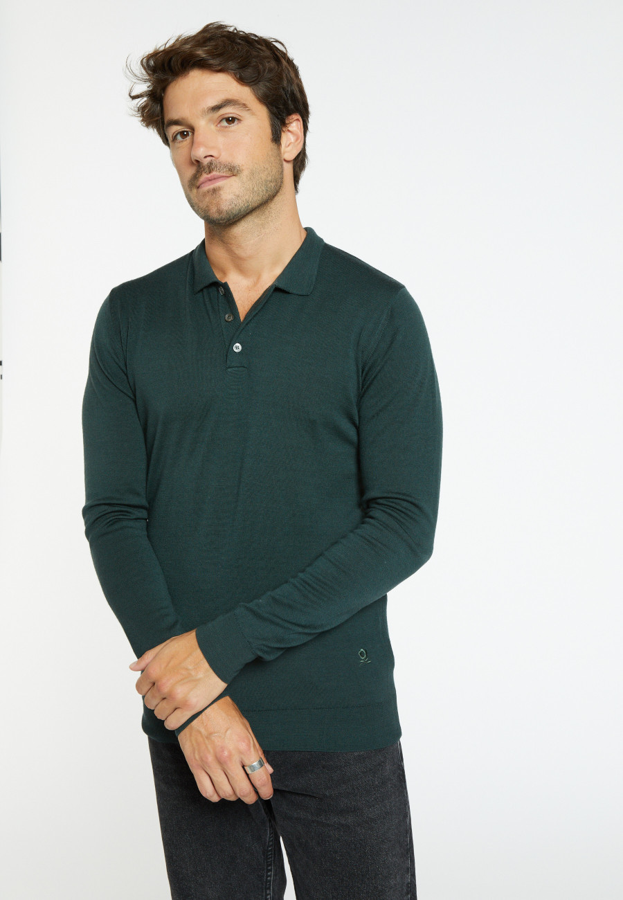 Merino wool sweater with polo collar with logo - Eni