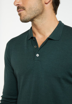 Pull col polo avec logo en laine mérinos - Eni 7430 noisette - 88 Camel