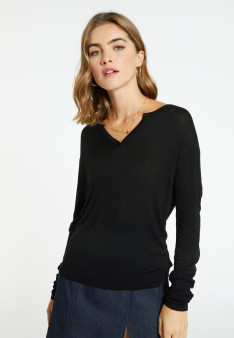 Bamboo cashmere t-shirt with tunisian collar - Alicia
