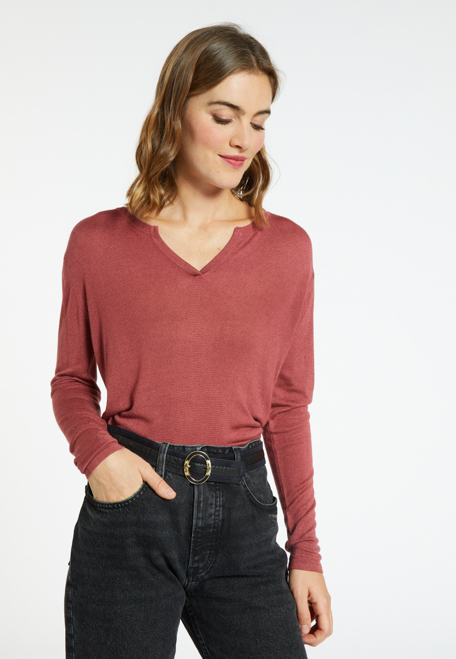 Bamboo cashmere t-shirt with tunisian collar - Aesha