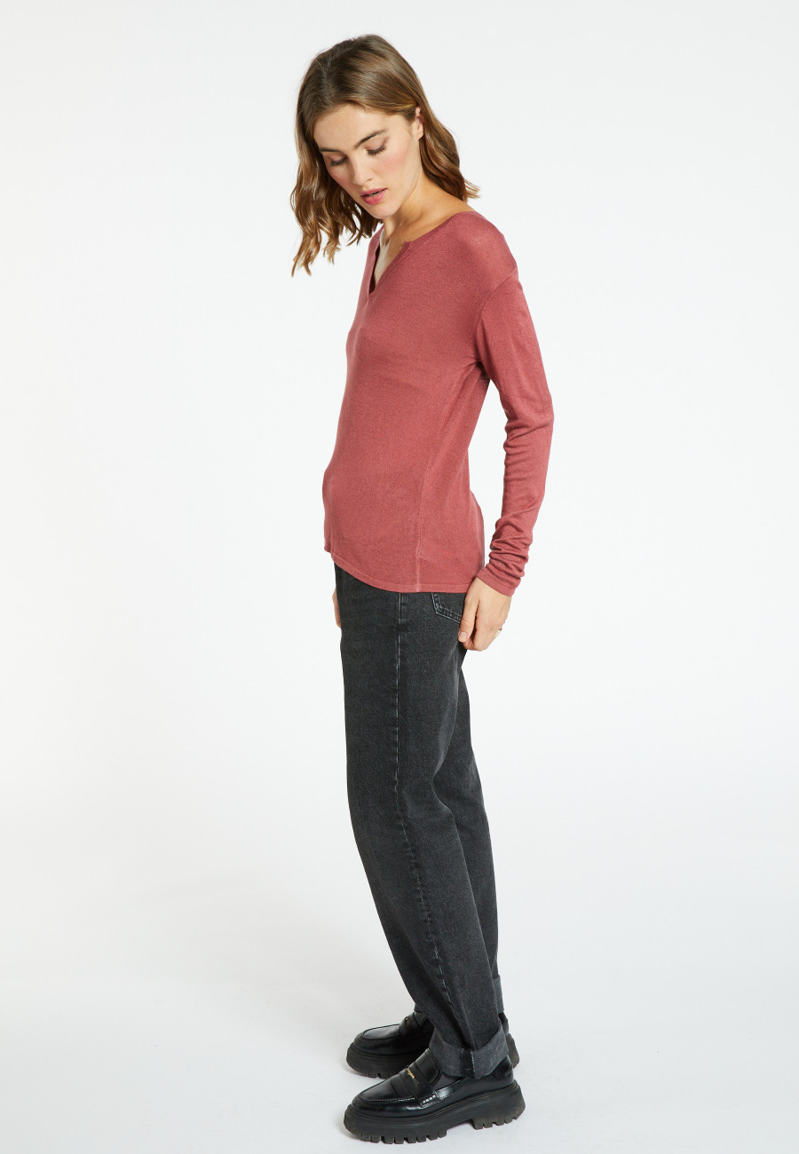Bamboo cashmere t-shirt with tunisian collar - Aesha