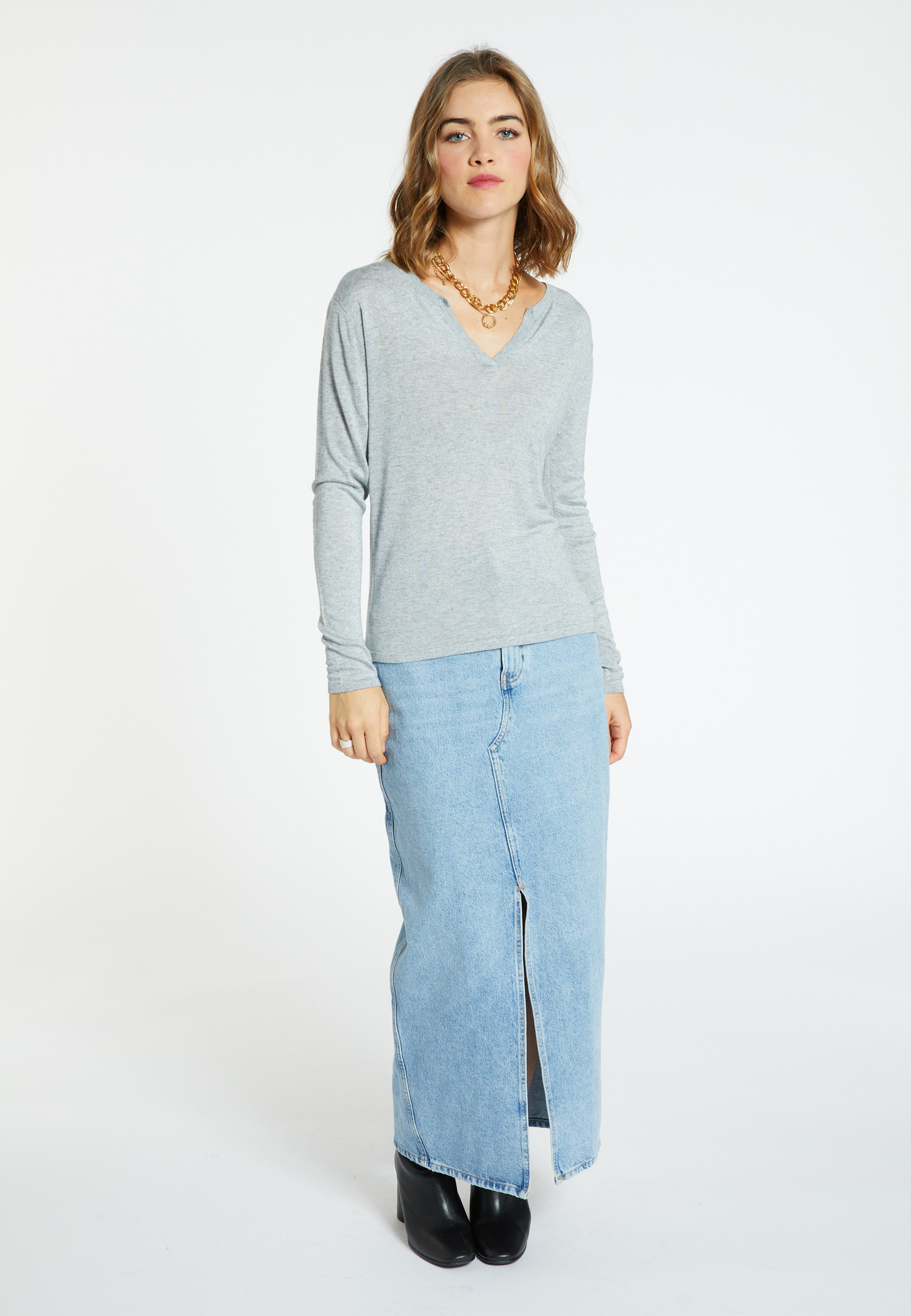 T-shirt col tunisien en bambou cachemire - Alicia 8211