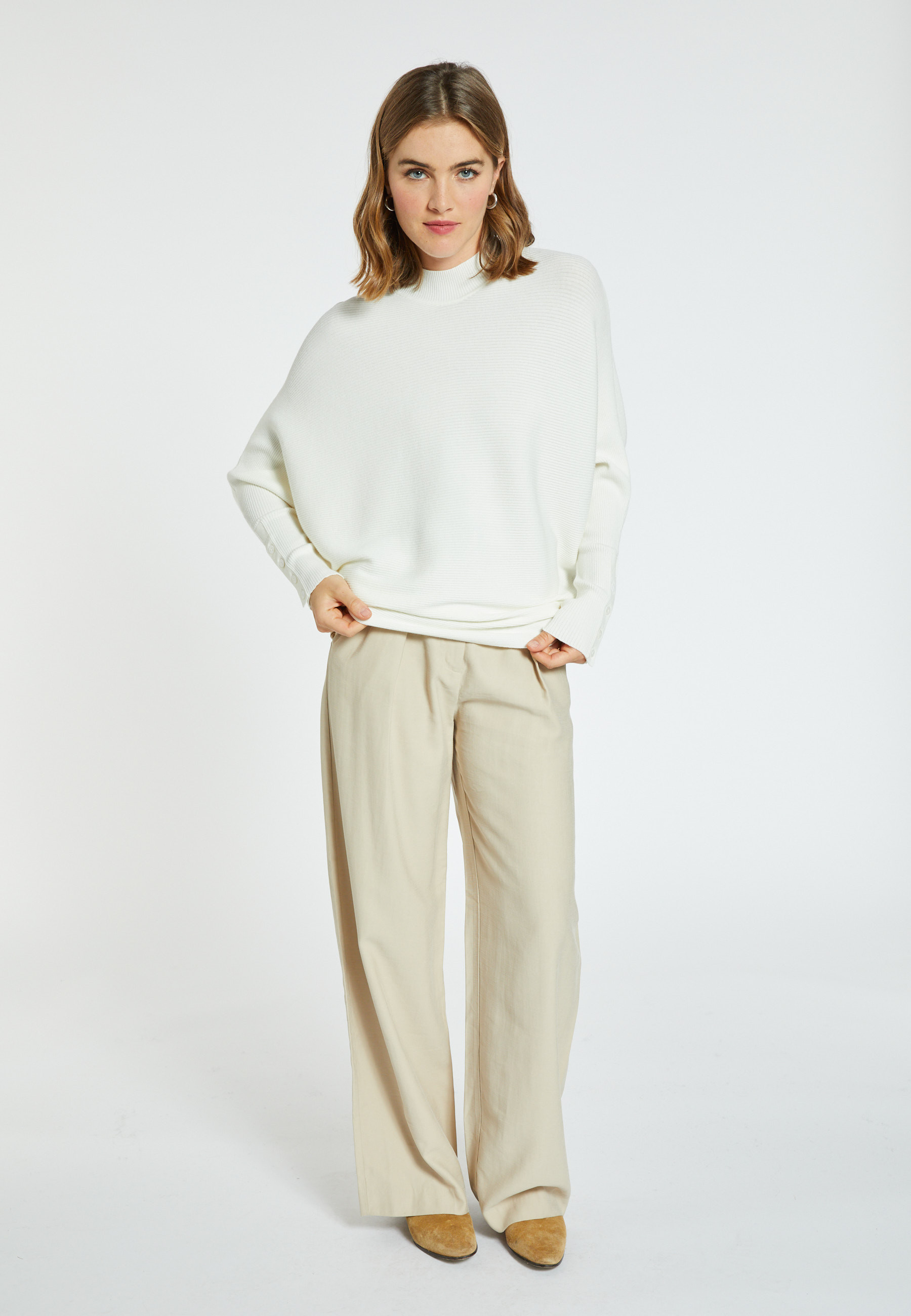Pull ample col montant en laine  mélangée - Caly 8201