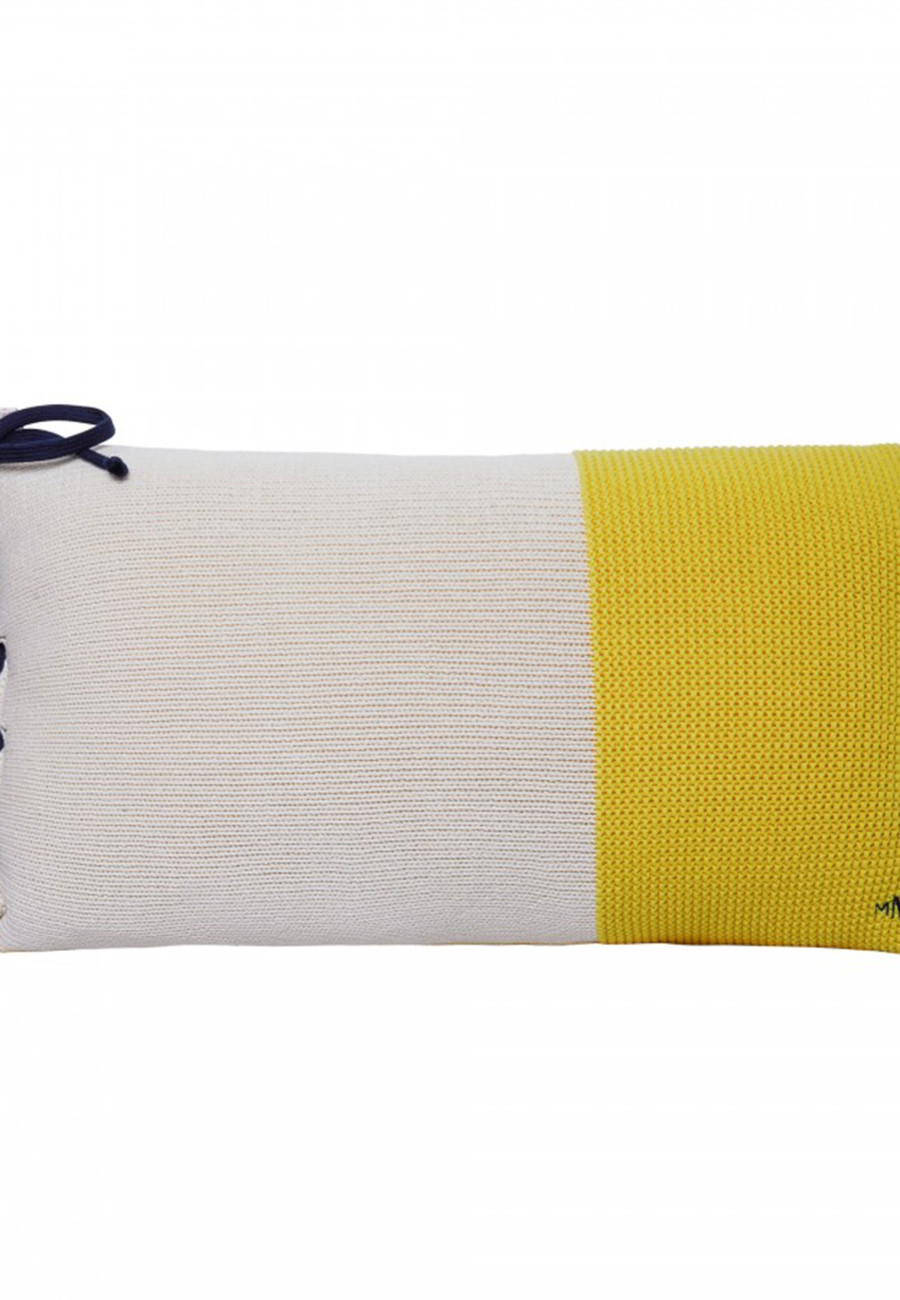 Coussin avec noeud en coton bio - Kansas 6591 blanc jaune - 02 Blanc