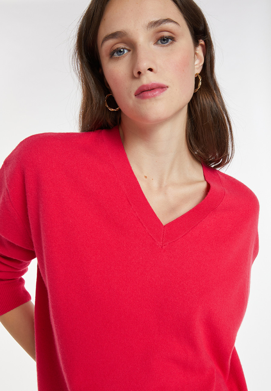 Loose sweater with V-neck slits in cashmere - Alienor