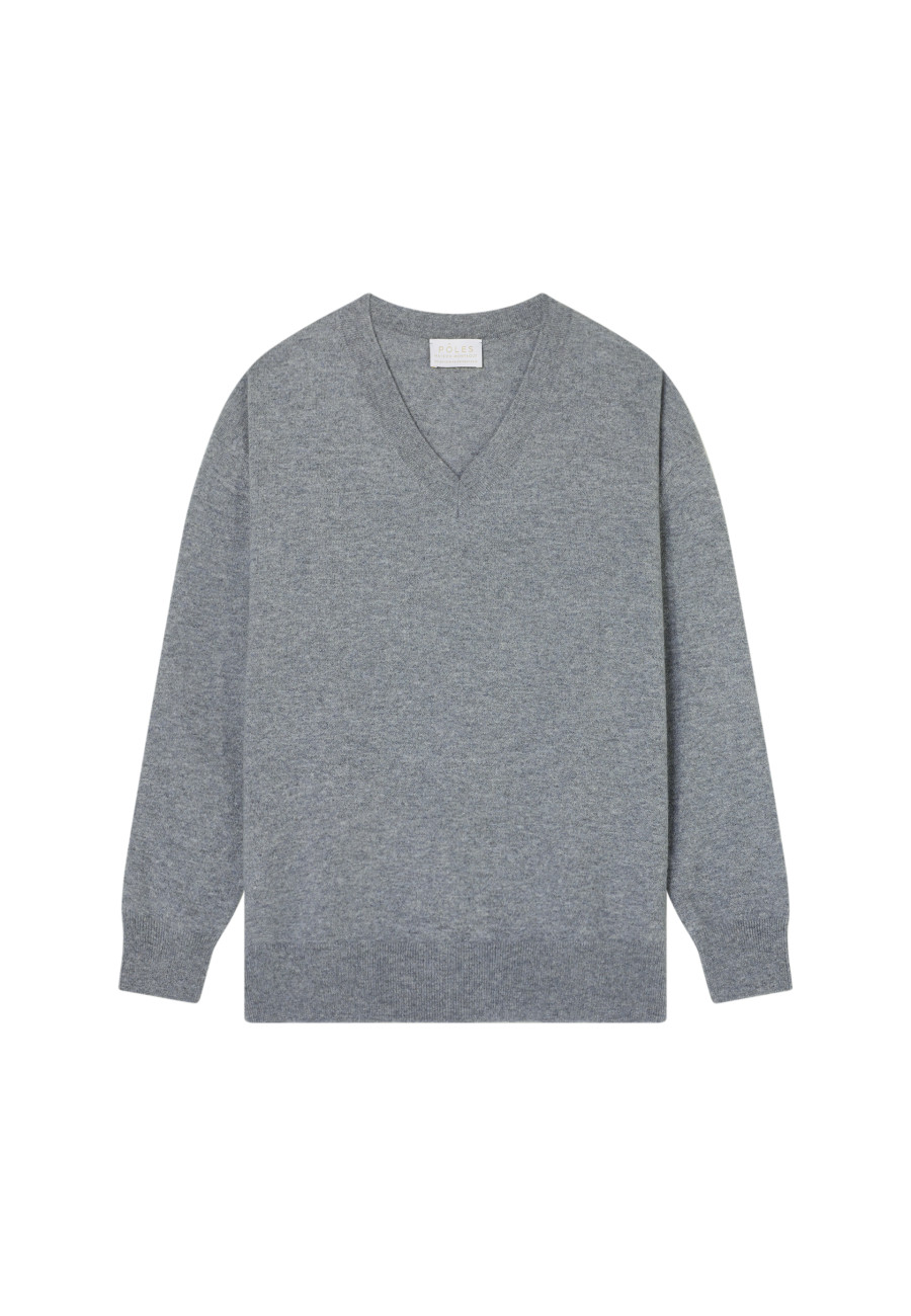 Loose sweater with V-neck slits in cashmere - Alienor