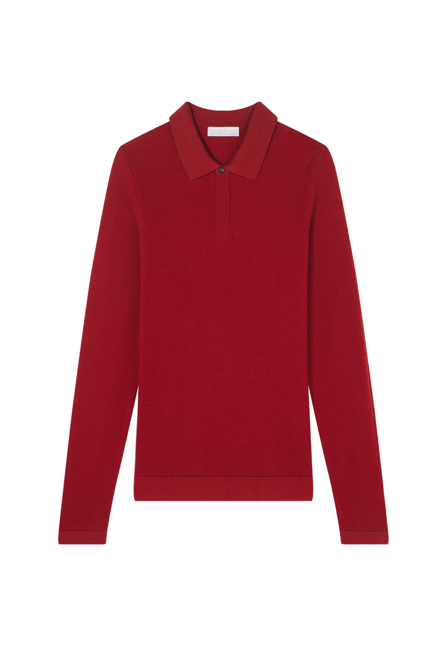 Long-sleeved polo shirt in merino wool - Sidney