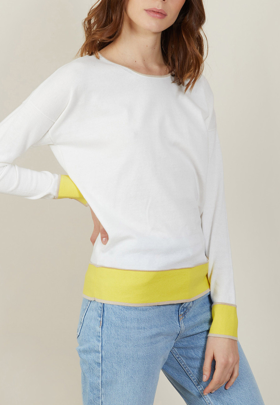 Pull  col rond tricolore en coton - Nelda