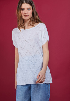 Long T-shirt en lin flammé - Coline 6800 blanc - 02 Blanc