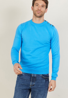 Pull col rond en coton - Bonze 6843 azur - 06 Bleu moyen