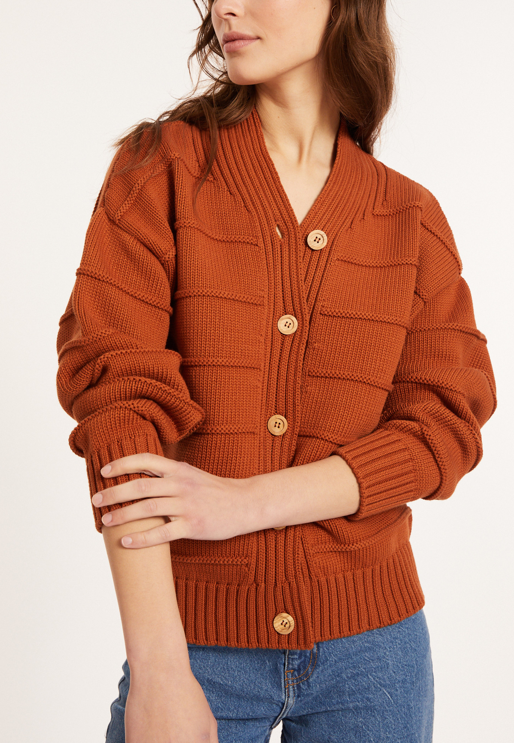 Gilet ample à côtes en coton - Mardy 8030 cannelle - 07 Marron