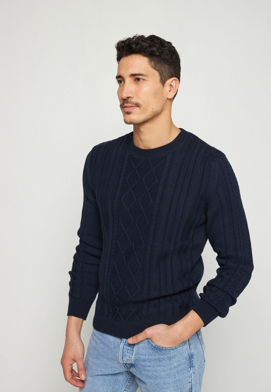 Pull torsadé en coton bio - Ridwane 7640 marine - 05 Bleu marine