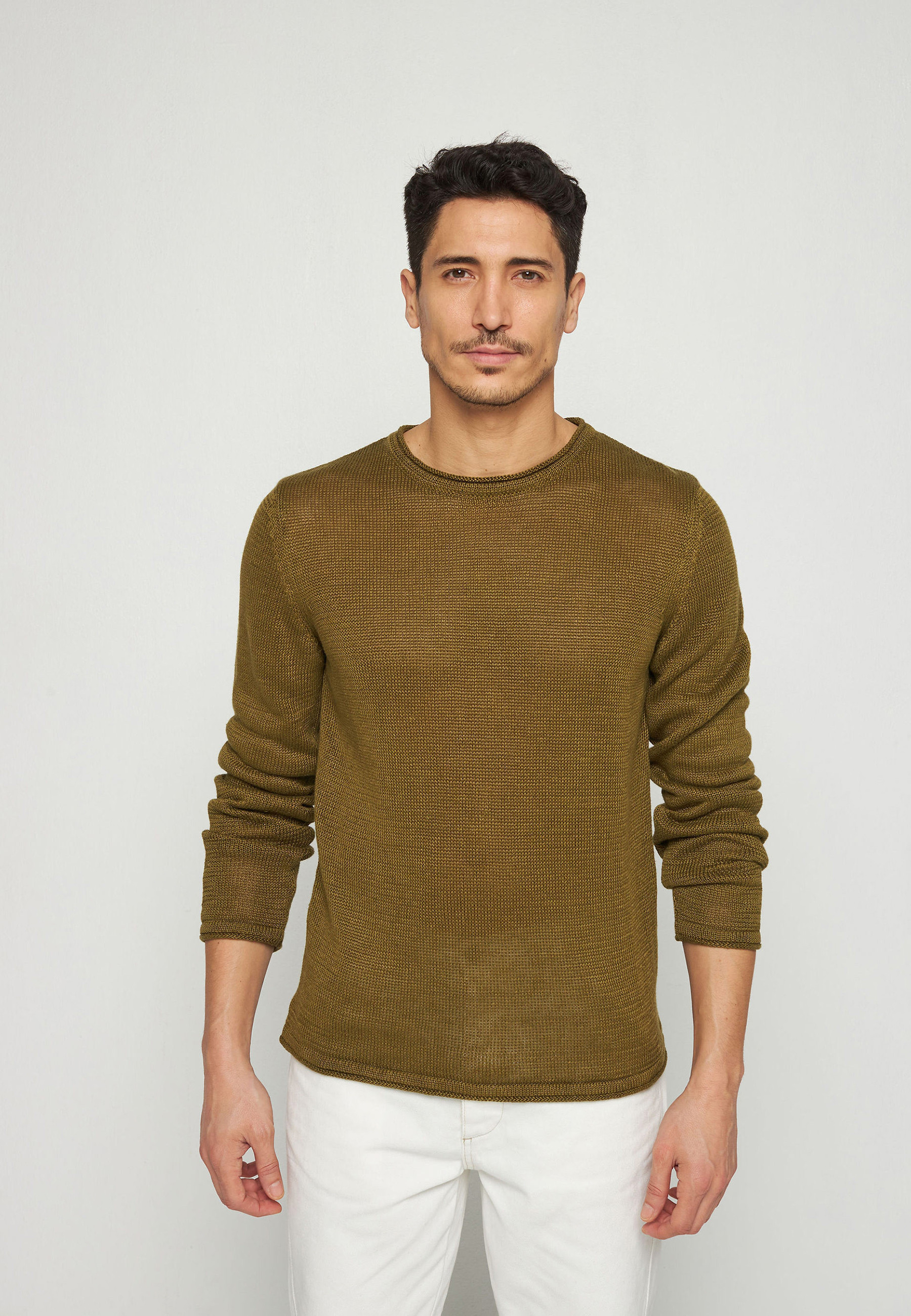 Pull col rond en lin - Rudy 7650 kaki - 83 Kaki