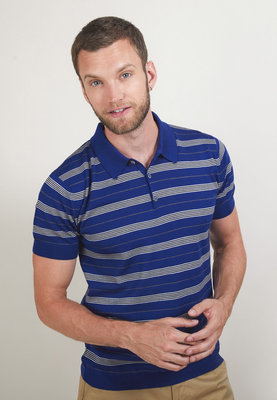 Short-sleeved striped wool polo shirt - Lary