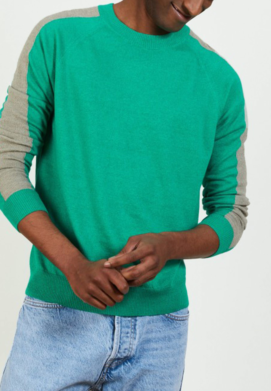 Pull bicolore col rond en lin cachemire - Perry