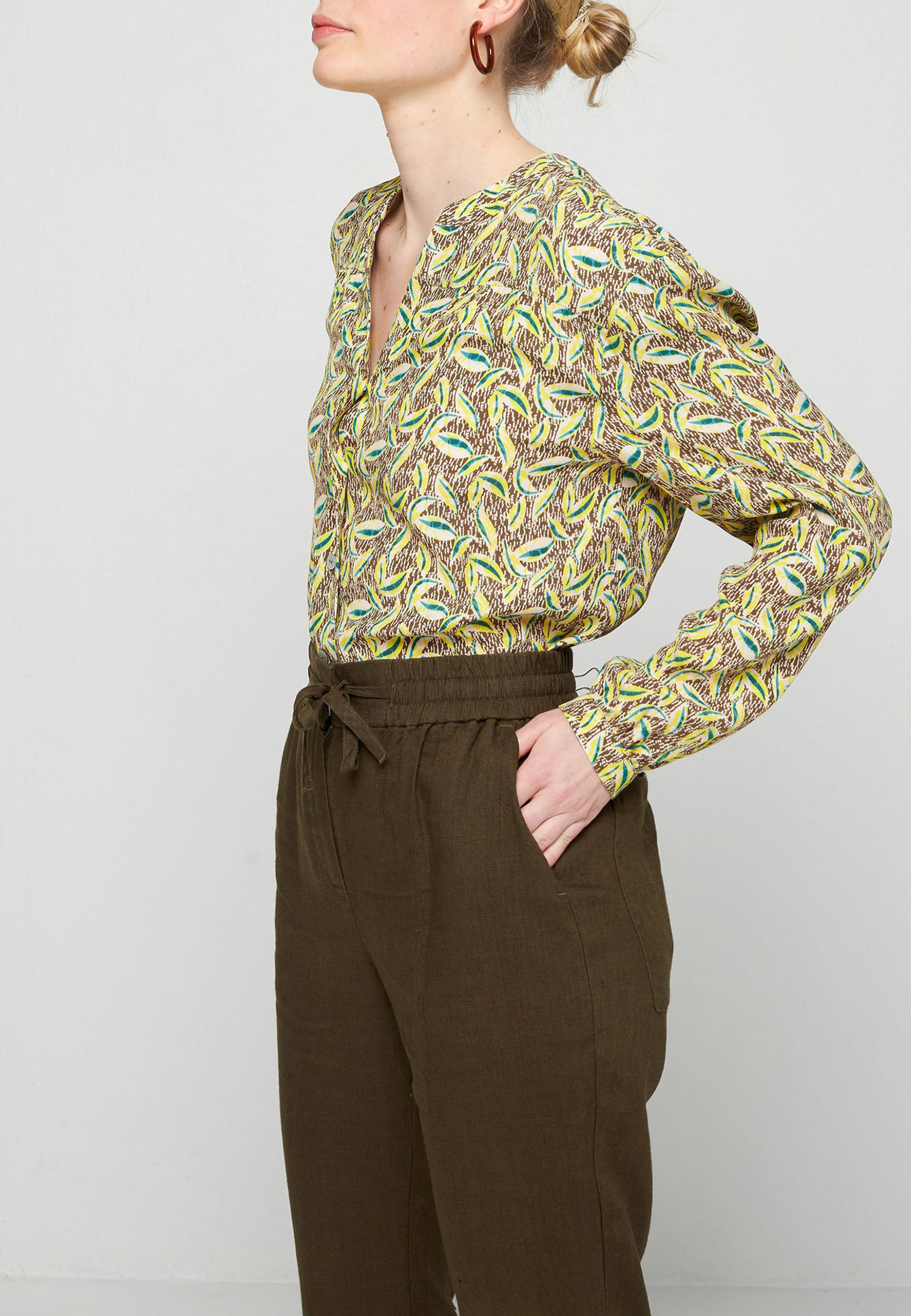 Patterned long-sleeved blouse in viscose warp and weft - Seina