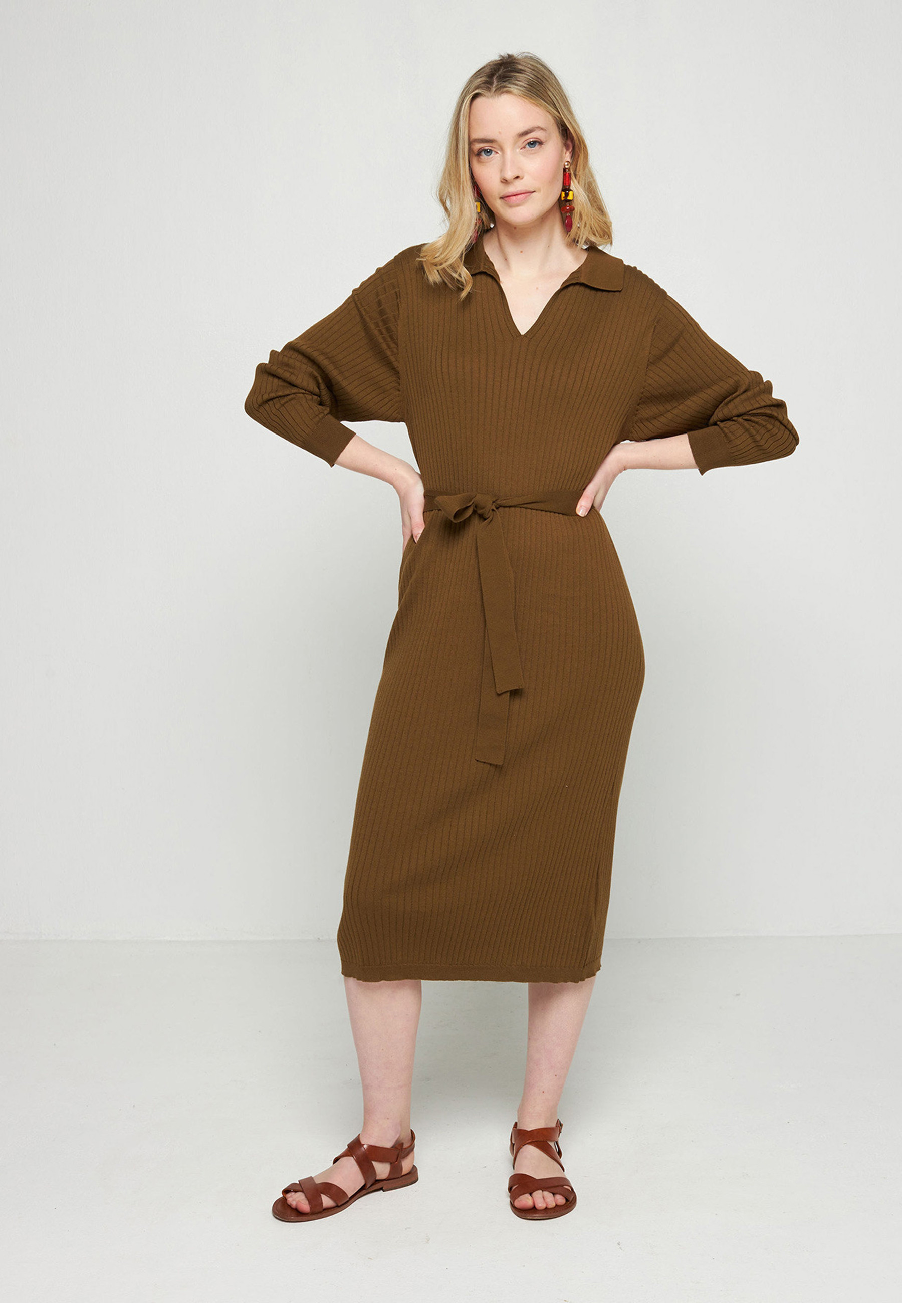 Robe longue en coton bio - Sibylle 7650 kaki - 83 Kaki