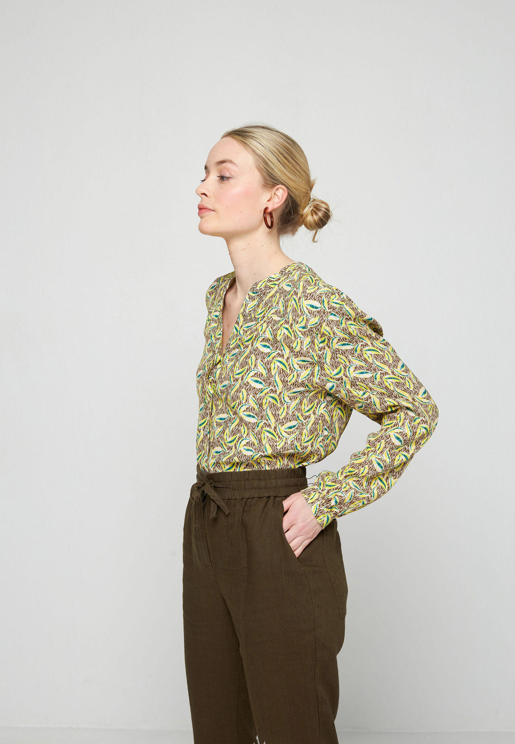 Patterned long-sleeved blouse in viscose warp and weft - Seina