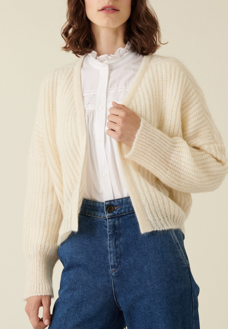 Gilet à côtes perlées en mohair - Camille 7403 ecru - 82 Ecru