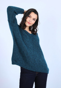 Pull col V avant et arrière en mohair - Simon 6644 iris - 48 bleu roi
