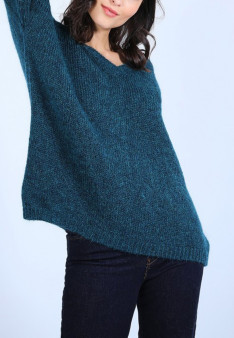 Pull col V avant et arrière en mohair - Simon 6644 iris - 48 bleu roi