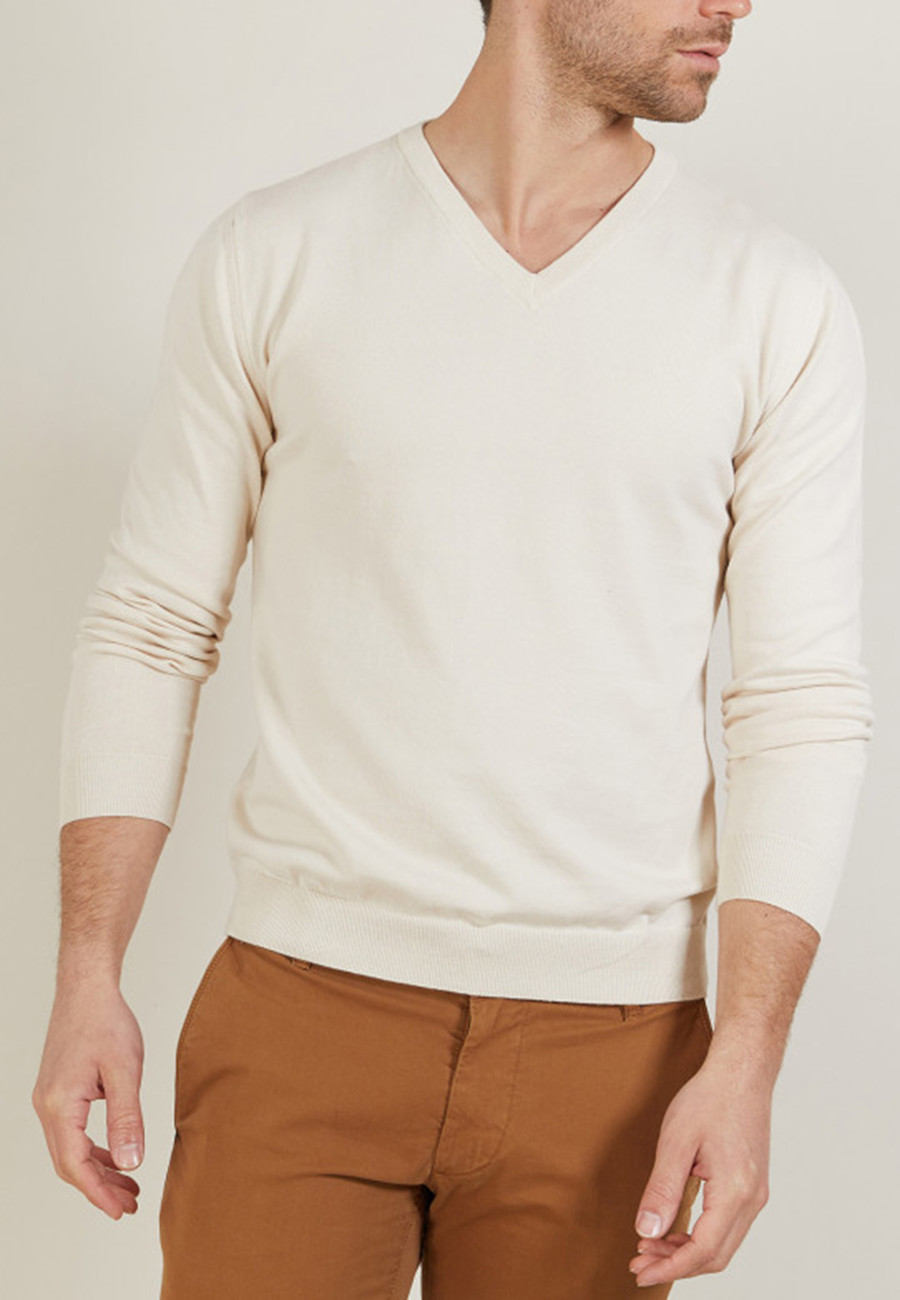 V-neck sweater in natural cotton - Bouddi