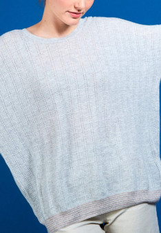 Pull col rond en cachemire lin - Ambre  6840- 05 Bleu Marine Noir