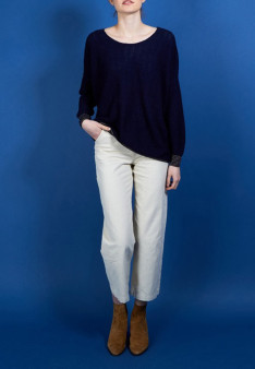 Pull col rond en cachemire lin - Ambre  6840- 05 Bleu Marine Noir