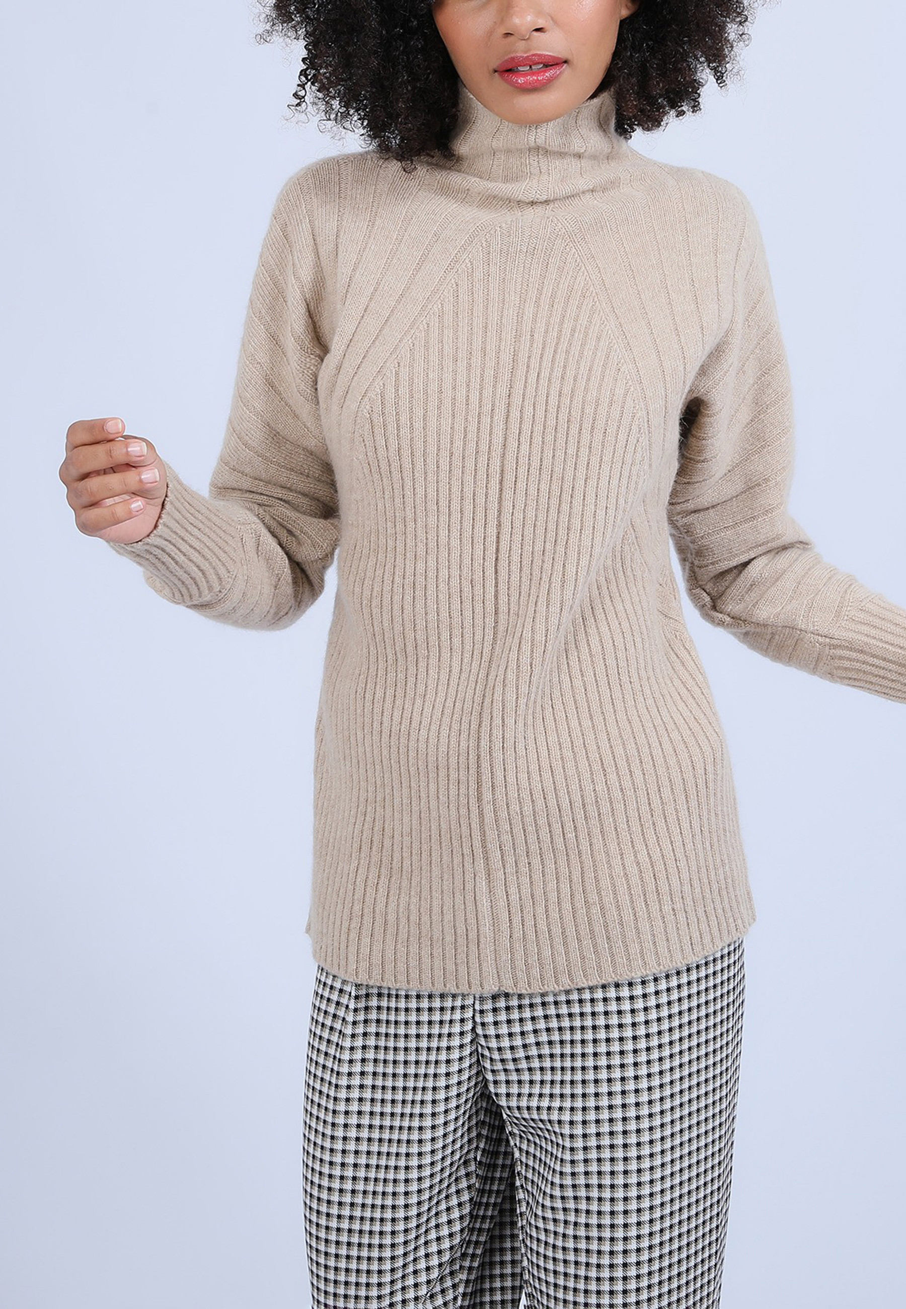 Pull col montant en laine & alpaga - Syllia 6620 greige - 13 Beige moyen