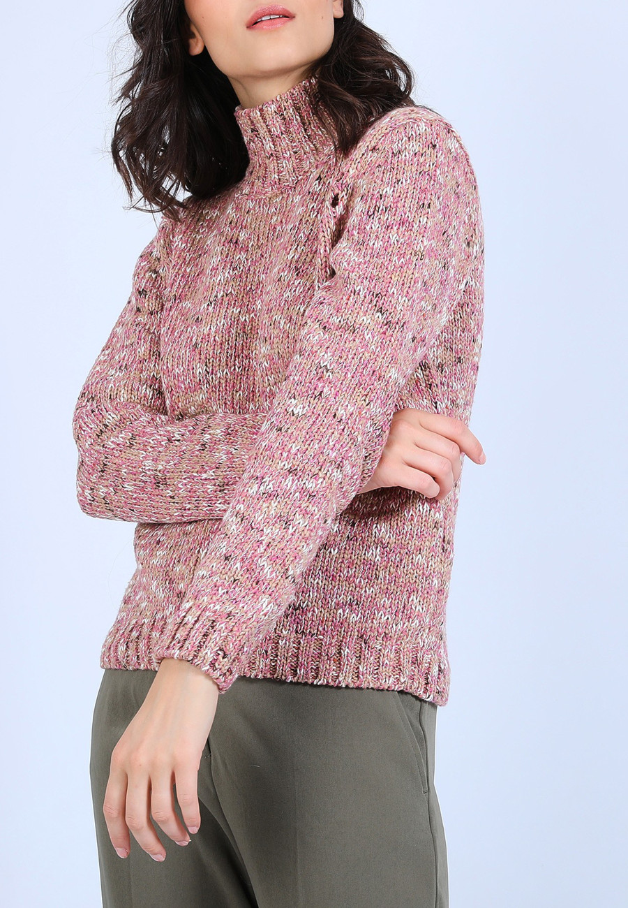 High-neck marled wool jumper - Papyrus