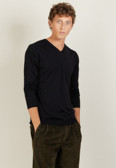 Pull col V en laine et soie - Basil 7001 - 13 Beige moyen