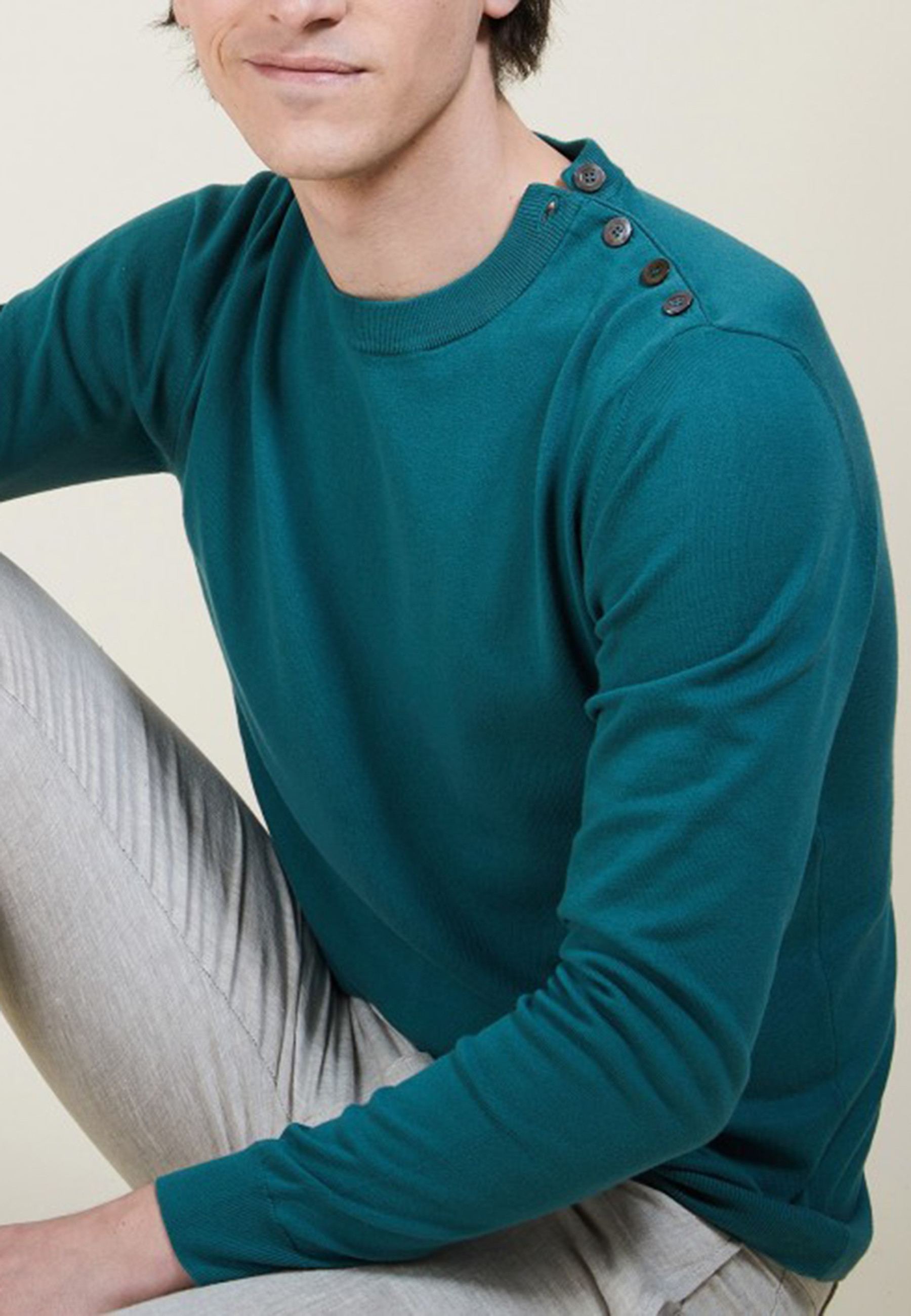 Cotton button shoulder sweater - Bonze